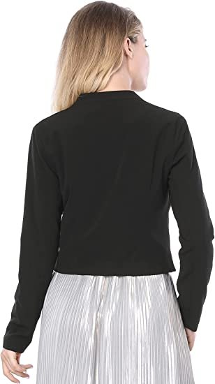 Women's Work Office Suit Collarless Casual Cropped Blazer Jacket